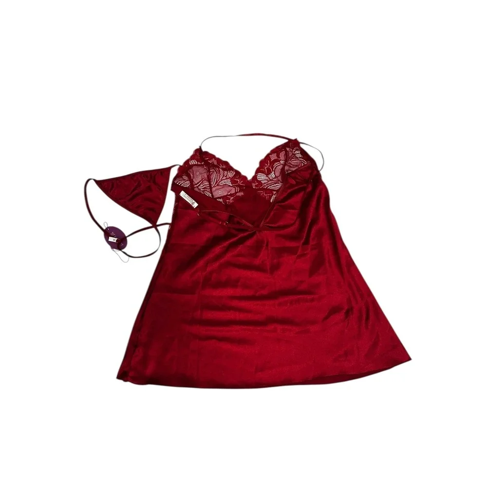 Avidlove Lingerie Set Lace‎ Babydoll Satin Chemise Sleepwear Red